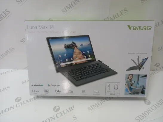 BRAND NEW BOXED VENTURER LUNA MAX 14 64GB 14" HD TABLET WITH DETACHABLE KEYBOARD 