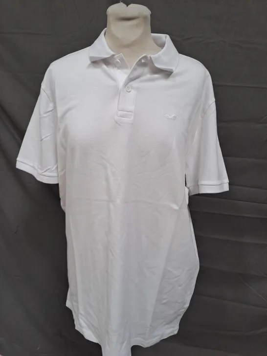 HOLLISTER ADVANCED STRETCH POLO IN WHITE SIZE LARGE