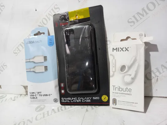 BOX OF APPROXIMATELY 15 ASSORTED ELECTRICAL ITEMS TO INCLUDE MIXX TRIBUTE IN EAR EARPHONES, BLACKWEB SAMSUNG GALAXY DUAL LAYER CASE, ASDA TECH USB-C TO USB-C CABLE, ETC