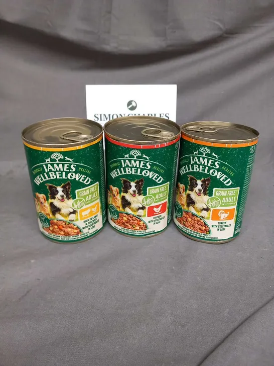 12 CANS OF JAMES WELLBELOVED 400G DOG FOOD