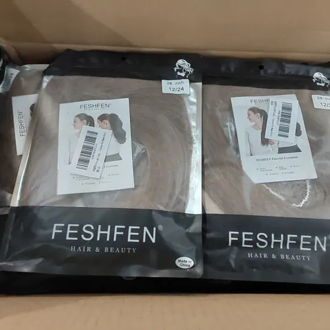 BOX CONTAINING APPROXIMATELY 40 FESHFEN PONYTAIL EXTENSIONS - LIGHT BROWN