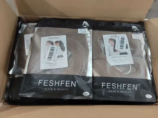 BOX CONTAINING APPROXIMATELY 40 FESHFEN PONYTAIL EXTENSIONS - LIGHT BROWN