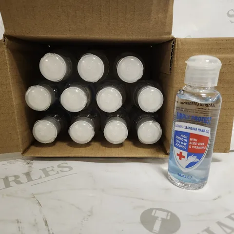 BOX OF APPROXIMATELY 8 BOXES OF 12 SIMPLY PROTECT ALCOHOL CLEANSING HAND GEL 58ML