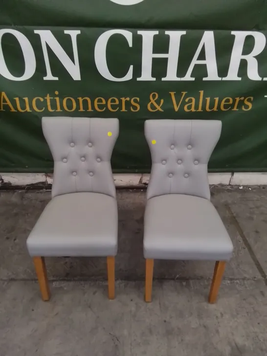 2 X DESIGNER GREY LEATHER BUTTON BACK DINING CHAIRS 