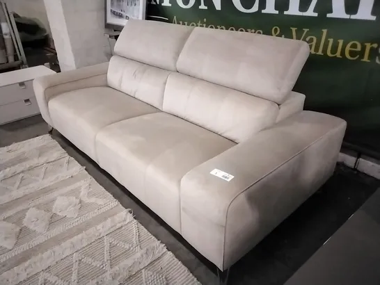 BRAND NEW ITALIAN MADE MARINELLI AZIMUT THREE SEATER BEIGE VELVET SOFA WITH ADJUSTABLE HEADRESTS  RRP £2665