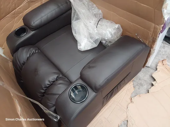 BOXED POWER RECLINING EASY CHAIR BROWN LEATHER  (2 boxes)