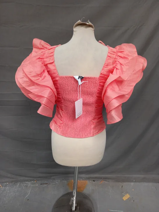 LOS ANGELES ATELIER RUFFLE SHIRT IN SALMON PINK SIZE 8