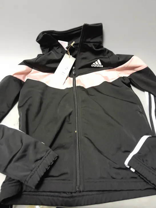 ADIDAS 3S TRACKSUIT JACKET TOP IN BLACK/PINK - UK 11-12Y