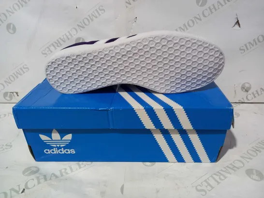 BOXED PAIR OF ADIDAS GAZELLE SHOES IN PURPLE UK SIZE 7.5