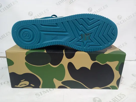 BOXED PAIR OF A BATHING APE SNEAKERS IN TEAL UK SIZE 11