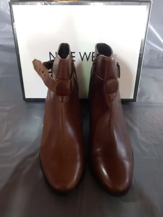 BOXED NINE WEST NAOMI BROWN LEATHER ANKLE BOOTS SIZE 41