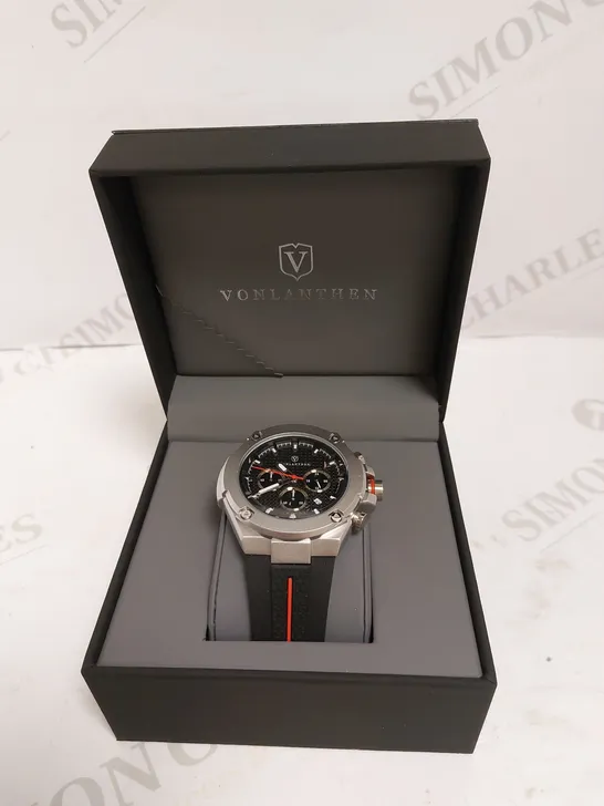 MENS VONLANTHEN CHRONOGRAPH WATCH – V200 – TEXTURED DIAL – 3ATM WATER RESISTANT – BLACK RUBBER STRAP