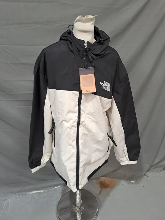 THE NORTH FACE BLACK & CREAM JACKET WITH HOOD - 2XL