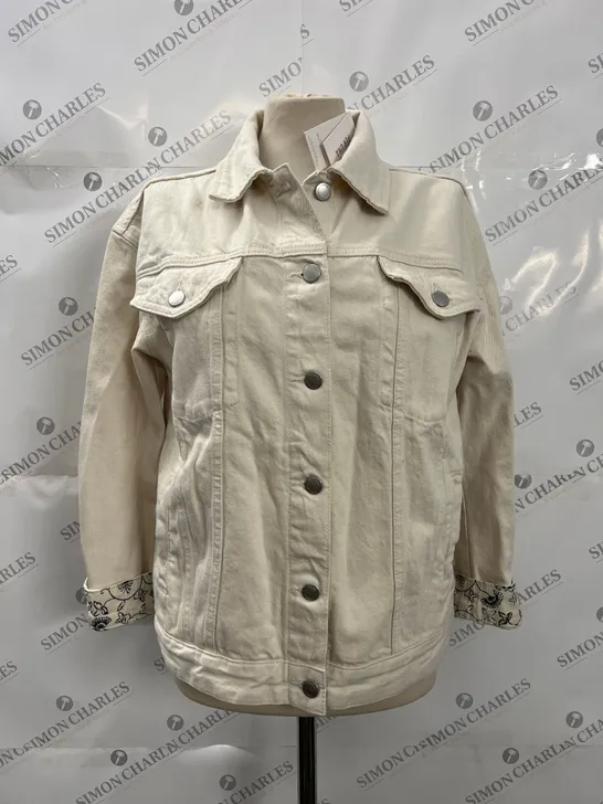 M&S PER UNA BUTTON FRONT DENIM JACKET IN CREAM SIZE 8