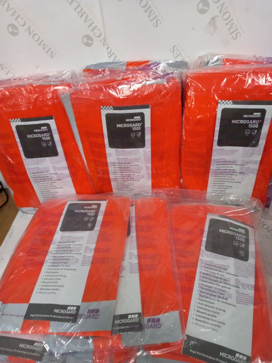 LOT OF APPROX 20 BRAND NEW MICROGUARD 1500 COVER ALLS - ORANGE/RED HI VIS TAPE - SMALL