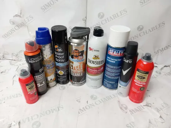 APPROXIMATELY 18 ASSORTED AEROSOL SPRAYS TO INCLUDE; L'OREAL, EBIN, CARPET FRESH, ABSORBINE, SEALEY AND SURE