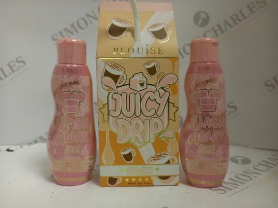 BOX OF 3 ASSORTED P.LOUISE PRODUCTS TO INCLUDE JUICY DRIP LIP KIT #CAFE DATE & 2 X 120ML WASH AWAY 2022 BUBBLE BATH 