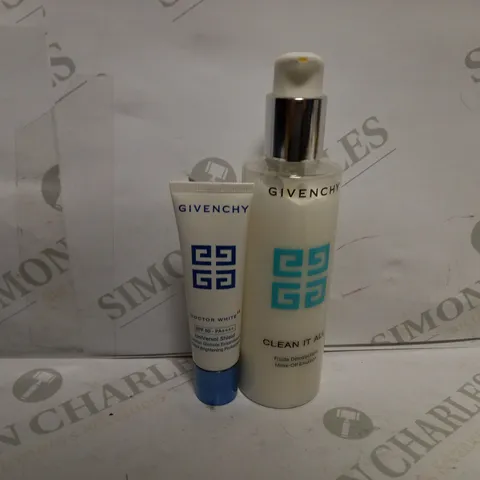 LOT OF APPROXIMATELY 10 GIVENCHY PRODUCTS TO INCLUDE 9 CLEAN IT ALL MAKE-OFF EMULSION, 1 DOCTOR WHITE UNIVERSAL SHIELD