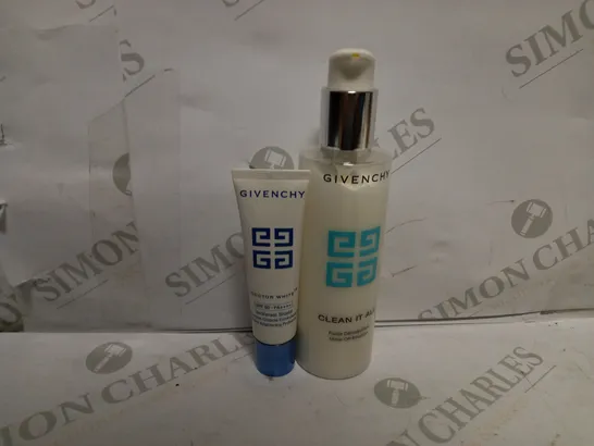 LOT OF APPROXIMATELY 10 GIVENCHY PRODUCTS TO INCLUDE 9 CLEAN IT ALL MAKE-OFF EMULSION, 1 DOCTOR WHITE UNIVERSAL SHIELD