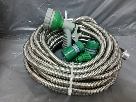 STAINLESS STEEL SUPER DURABLE METAL GARDEN HOSE WITH SPRINKLER 15M