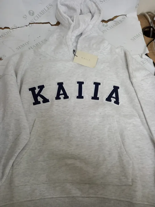 KAIIA OVERSIZED LOGO HOODIE IN GREY - SIZE 8