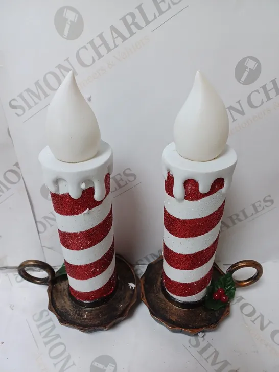 BOXED MR CHRISTMAS SET OF 2 RESIN CHAMBER CANDLE STICKS