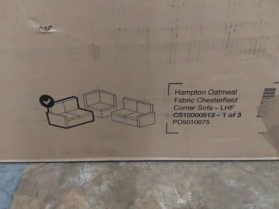 BOXED HAMPTON OATMEAL FABRIC CHESTERFIELD CORNER SOFA PIECE - LHF (1 OF 3 BOXES ONLY, ONLY ONE PIECE)