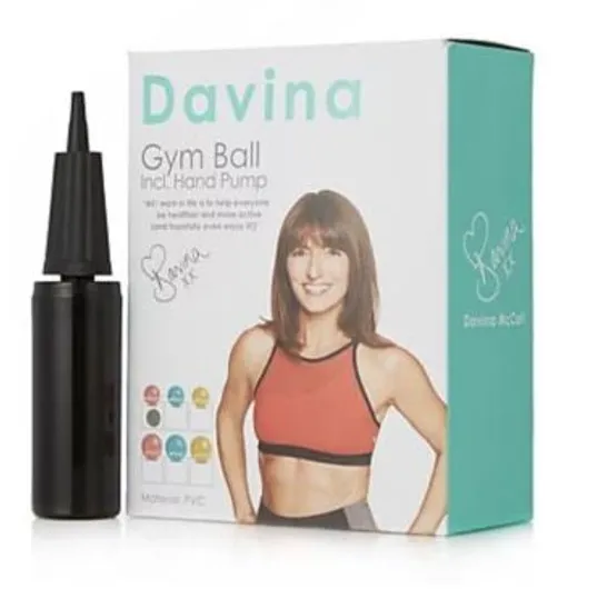 BRAND NEW BOXED DAVINA GYM BALL INCLUDING HAND PUMP AND MAT- CORAL