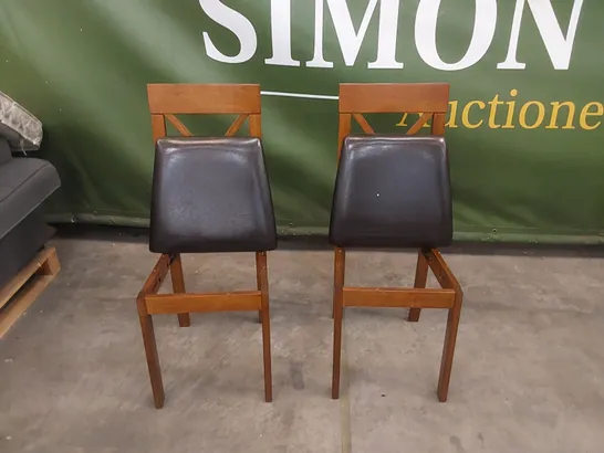 SET OF 2 KENDAL DARK WOOD DINING CHAIRS WITH BROWN SEAT PADS