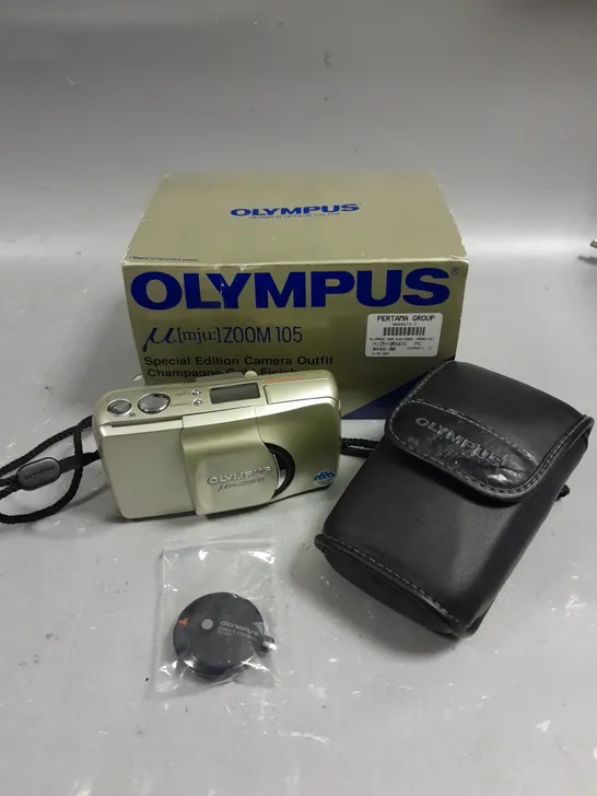 BOXED OLYMPUS ZOOM 105 SPECIAL EDITION CHAMPAGNE FINISH FILM CAMERA 