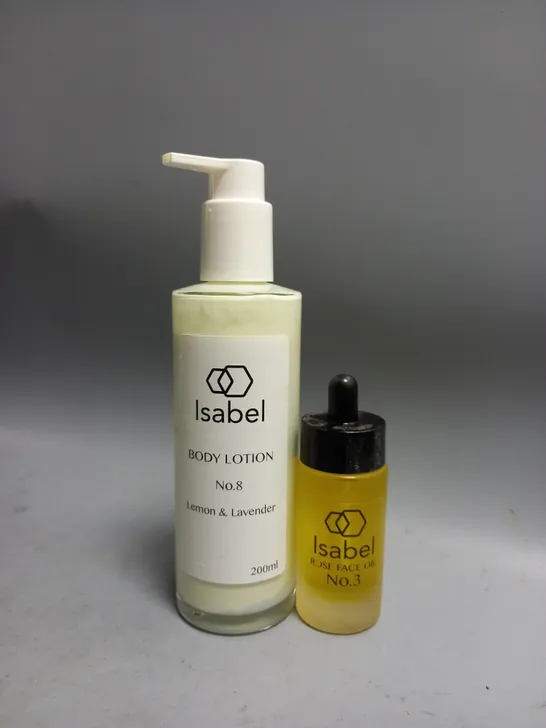 2 BOXED ISABEL BEAUTY PRODUCTS TO INCLUDE BODY LOTION NO.8 200ML ROSE FACIAL OIL NO.3