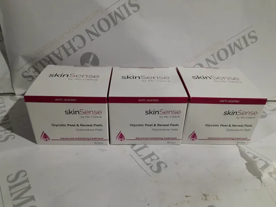 3 X SKINSENSE GLYCOLIC PEEL AND REVEAL PADS - 30PCS