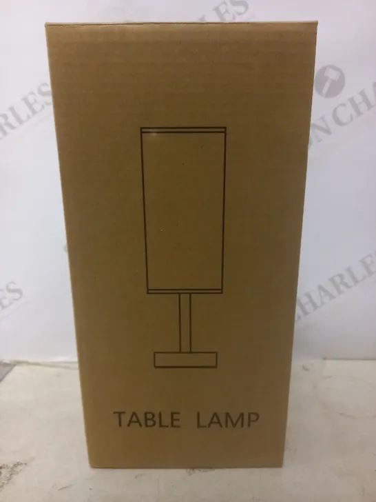 BOXED TABLE LAMP WITH GREY SHADE 