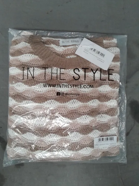 IN THE STYLE STRIPE DETAIL KNITTED TOP IN BEIGE SIZE 26-28