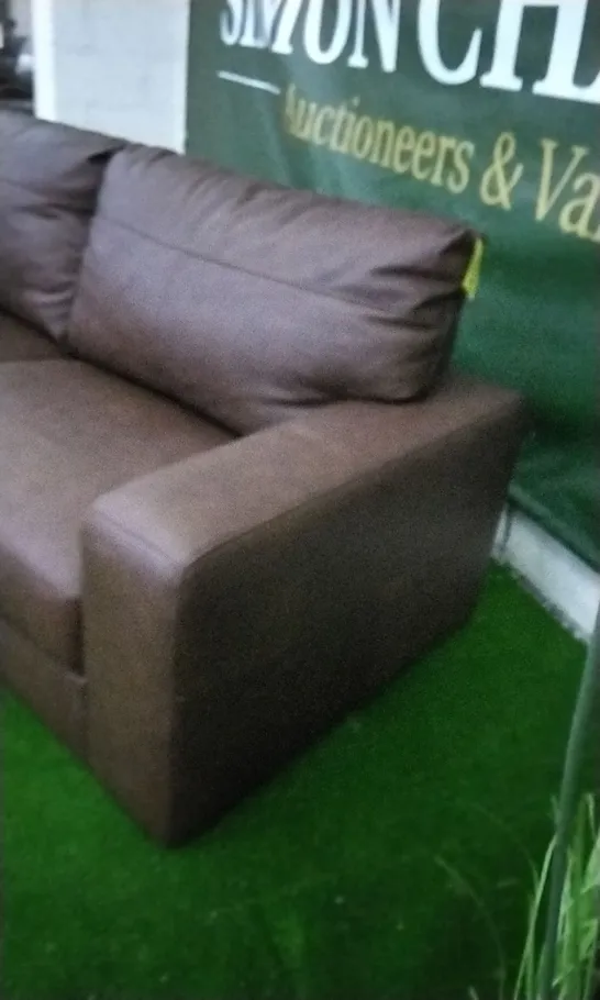 DESIGNER BROWN LEATHER THREE SEATER SOFA