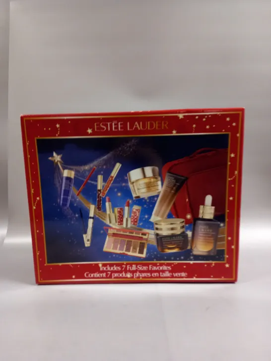 ESTEE LAUDER 7 FULL SIZE FAVOURITES IN RED MAKE UP BAG 