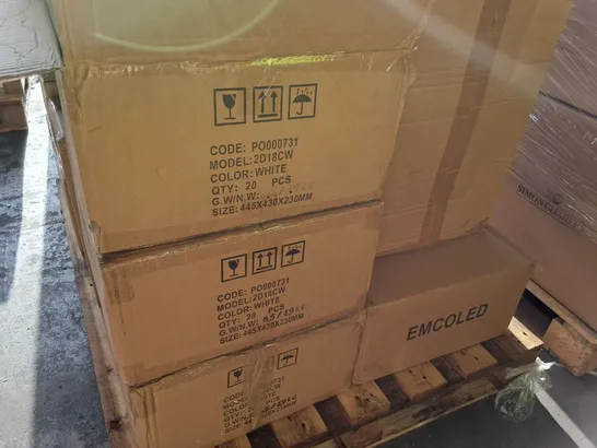 PALLET CONTAINING 13 MULTIPACK BOXES OF ASSORTED LIGHTING ITEMS TO INCLUDE EMCOLED 18W CIRCULAR LIGHTS, GLS FILAMENT BULBS AND LED CABINET LIGHTS