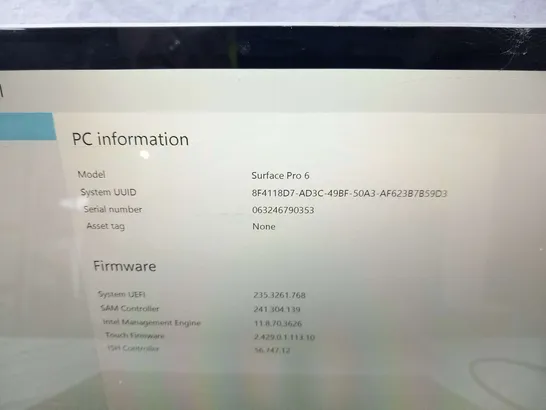 MICROSOFT SURFACE PRO 6 256GB