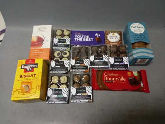 LOT OF APPROXMATELY 8 ITEMS TO INCLUDE  - FURNISS CORNISH FAIRINGS, KAKOA TRUFFLES AND CHOCOLATES, AND CREAM ORANGE TEA ETC. 