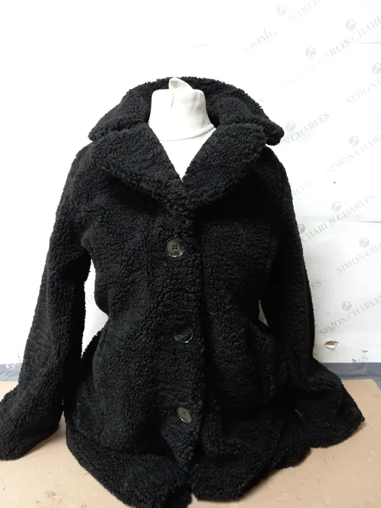 CENTIGRADE TEDDY LONGLINE COAT IN BLACK SIZE MEDIUM 