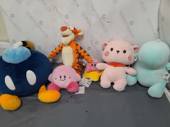 LARGE BOX OF ASSORTED PLUSH TEDDIES TO INCLUDE YOSHI, BLSCK PANTHER, AND BOWSER ETC. 