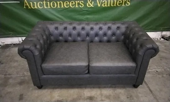 DESIGNER GREY LEATHER CHESTERFIELD STYLE 2 SEATER SOFA