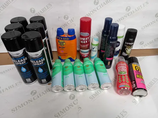 LOT OF APPROX 20 ASSORTED AEROSOLS TO INCLUDE SEALANT, BODY SPRAY, HAIR SPRAY ETC