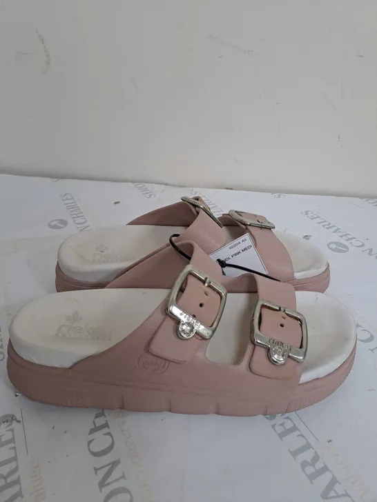 BOXED PAIR OF RIEKER DOUBLE STRAP SANDALS IN PINK SIZE 5 