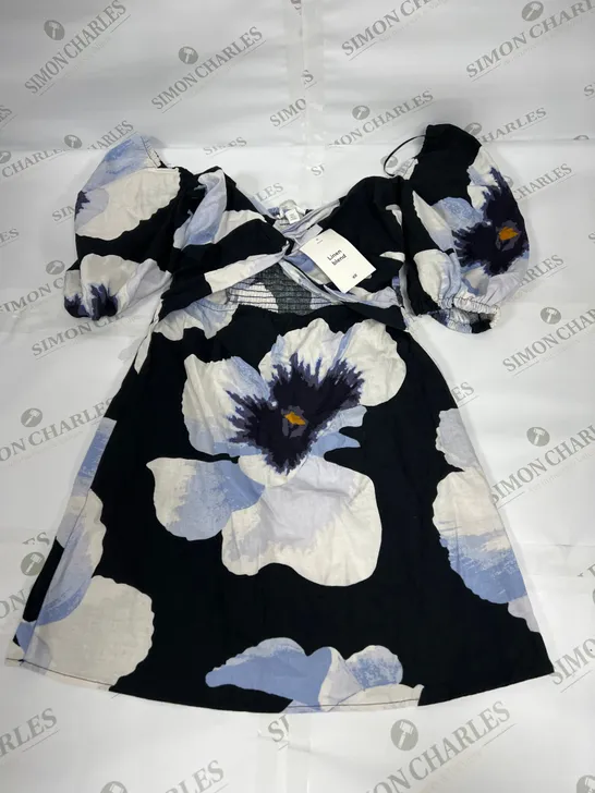 H&M FLORAL PRINT MINI DRESS IN BLACK AND WHITE SIZE SMALL