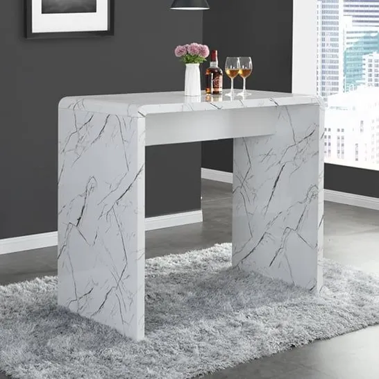 GLACIER HIGH GLOSS BAR TABLE RECTANGULAR IN VIDA MARBLE EFFECT 120X70X110CM