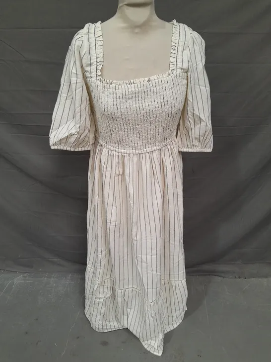 NOBODY'S CHILD ELSA MIDI DRESS IN CREAM PINSTRIPE SIZE 10