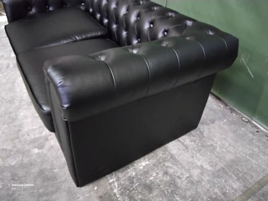 DESIGNER BLACK LEATHER TWO SEATER CHESTERFIELD SOFA 