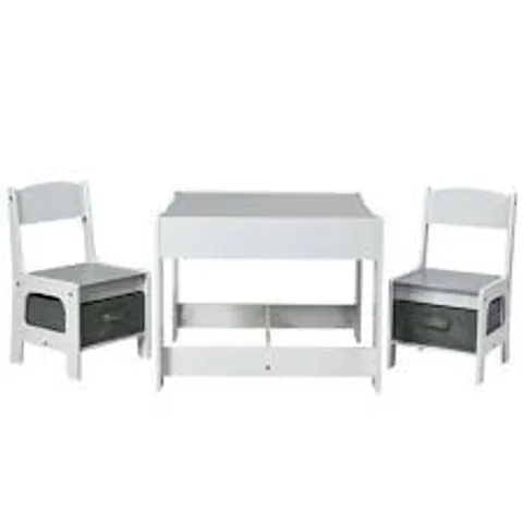 BOXED COSTWAY KIDS GREY TABLE AND CHAIR SET WITH STORAGE BOXES