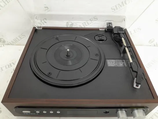 BOXED VICTROLA 3 IN 1 TURNTABLE IN MAHOGANY 